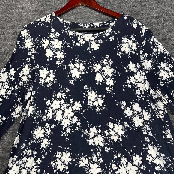 J Jill Top Womens Large Wearever Collection 3/4 Sleeve Navy Blue White Floral - Picture 4 of 9